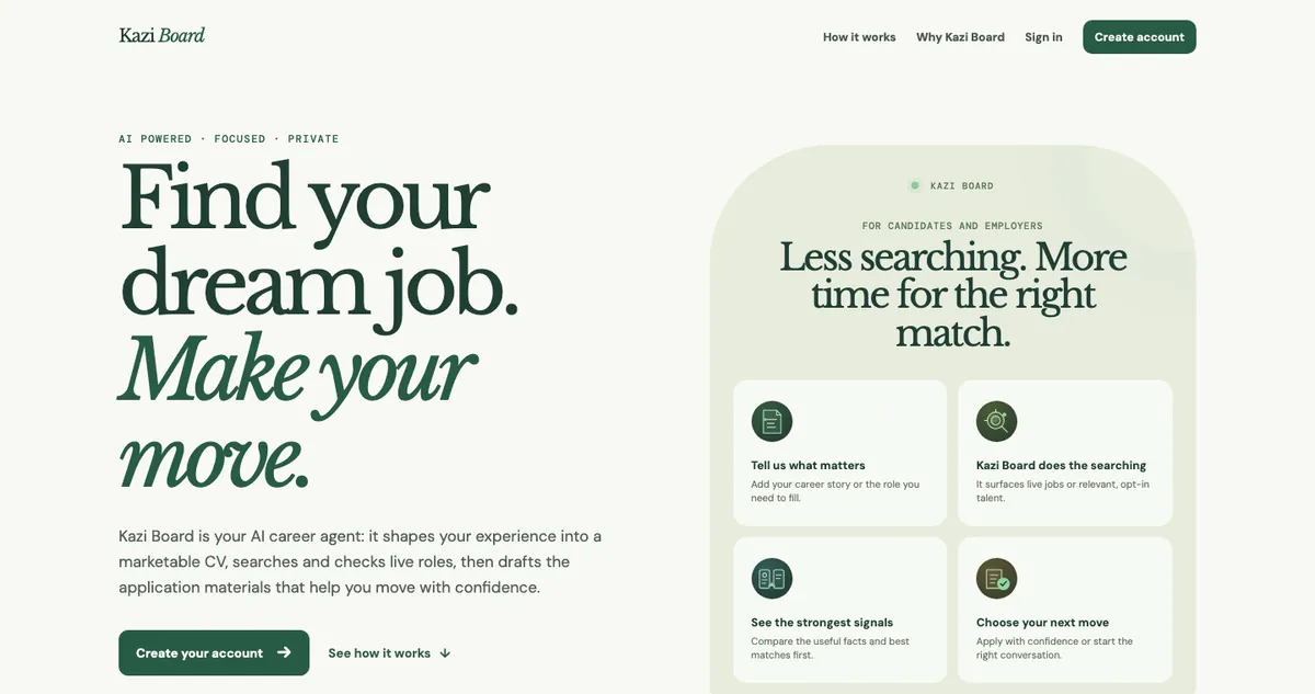 Kazi Board home page